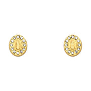 14K Gold CZ Oval Guadalupe Stud Earrings