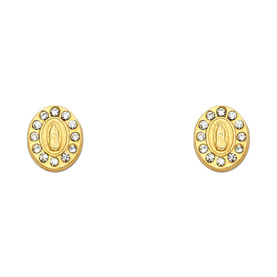 14K Gold CZ Oval Guadalupe Stud Earrings