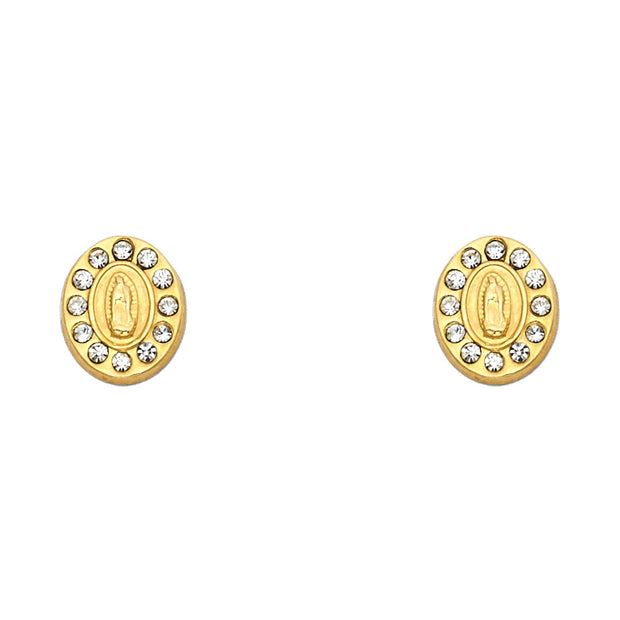 14K Gold CZ Oval Guadalupe Stud Earrings