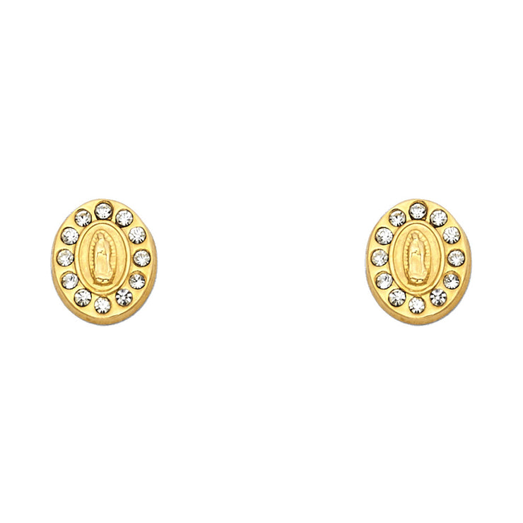 14K Gold CZ Oval Guadalupe Stud Earrings