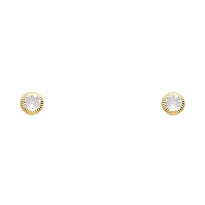 14K Gold CZ Round Stud Earrings (4mm)