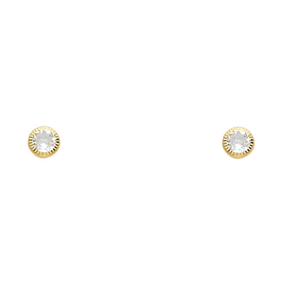 14K Gold CZ Round Stud Earrings (4mm)
