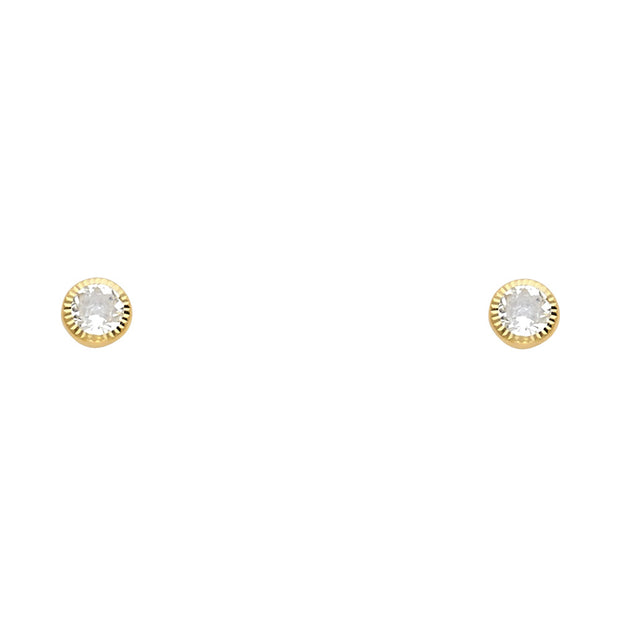 14K Gold CZ Round Stud Earrings (4mm)