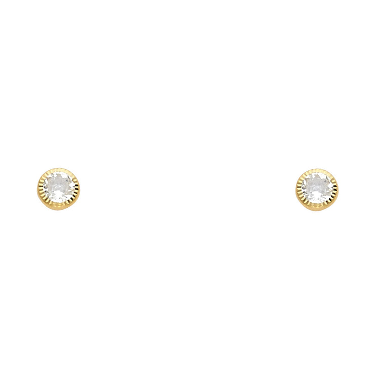 14K Gold CZ Round Stud Earrings (4mm)