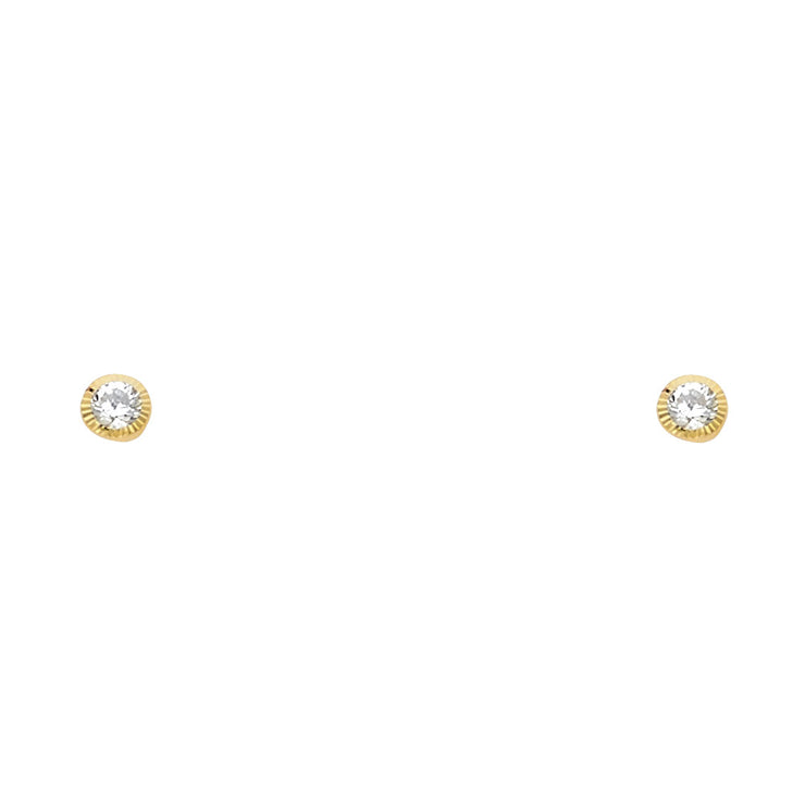 14K Gold CZ Round Stud Earrings (4mm)