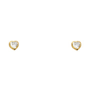 14K Gold CZ Heart Stud Earrings (4mm)
