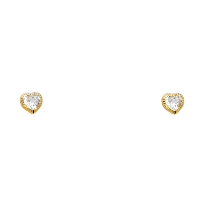 14K Gold CZ Heart Stud Earrings (4mm)