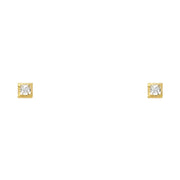 14K Gold CZ Square Stud Earrings (3mm)