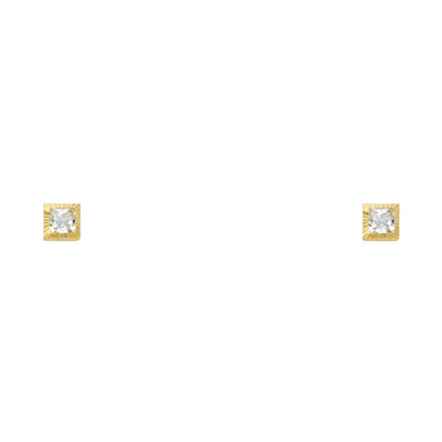 14K Gold CZ Square Stud Earrings (3mm)