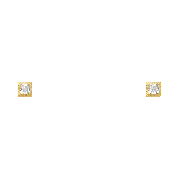 14K Gold CZ Square Stud Earrings (3mm)