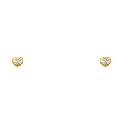 14K Gold Diamond Cut Heart Stud Earrings