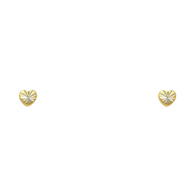 14K Gold Diamond Cut Heart Stud Earrings