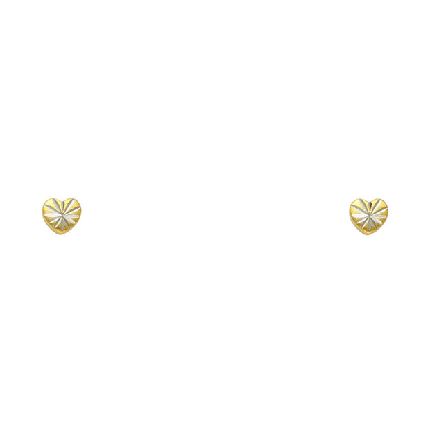 14K Gold Diamond Cut Heart Stud Earrings