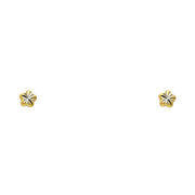 14K Gold Diamond Cut Flower Stud Earrings