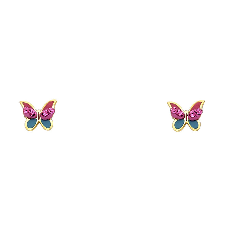 14K Gold Crystal Butterfly Stud Earrings for child/women