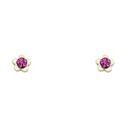 14K Gold Crystal Flower Stud Earrings