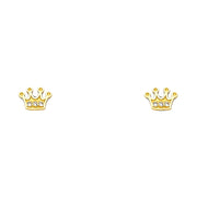 14K Gold CZ Princess Crown or Tiara Stud Earrings