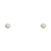 14K Gold CZ Round Crystal Ball Stud Earrings (4mm)