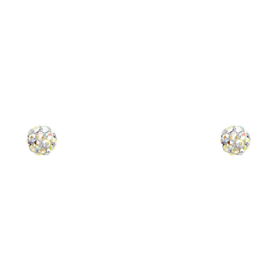 14K Gold CZ Round Crystal Ball Stud Earrings (4mm)