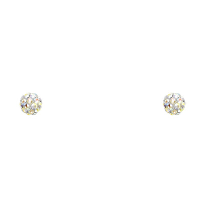 14K Gold CZ Round Crystal Ball Stud Earrings (4mm)