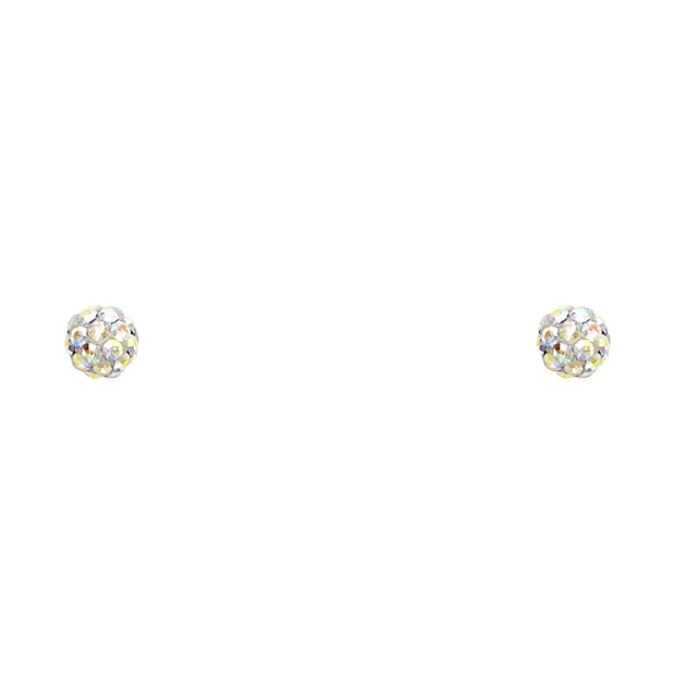 14K Gold CZ Round Crystal Ball Stud Earrings (4mm)