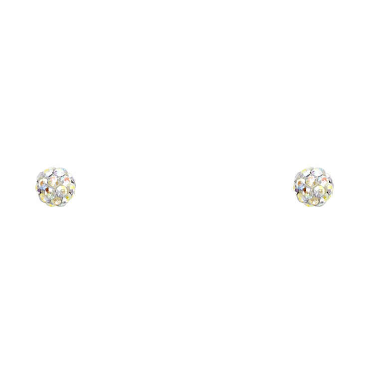 14K Gold CZ Round Crystal Ball Stud Earrings (4mm)