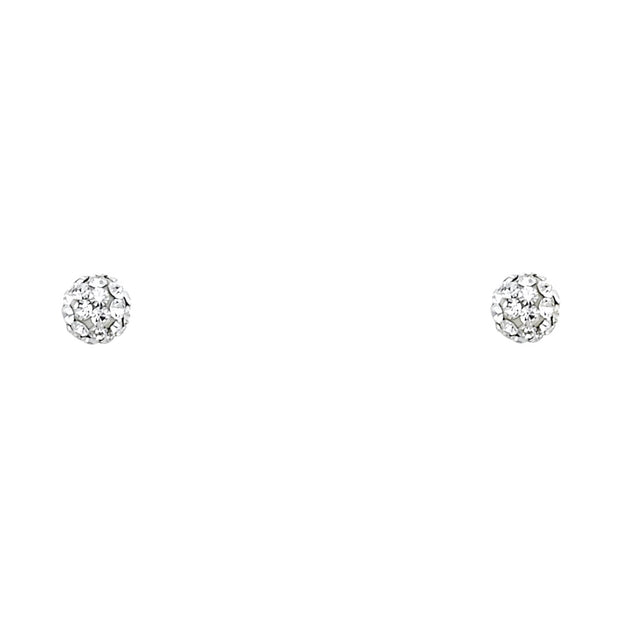 14K Gold CZ Round Crystal Ball Stud Earrings (4mm)