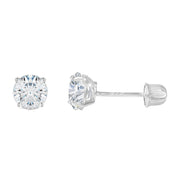 14K Gold Round Solitaire Cubic Zirconia CZ Stud Screw Back Earrings