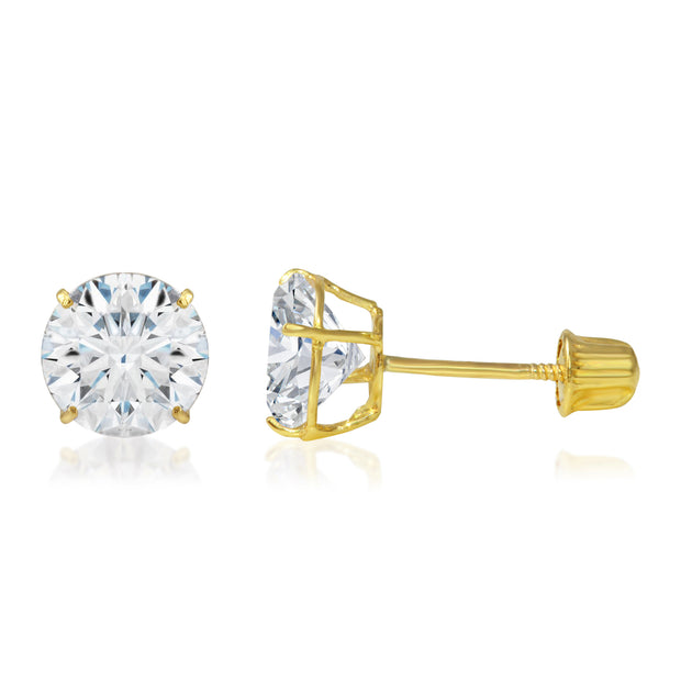 CZ stud earrings in yellow gold and white gold