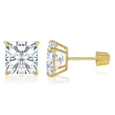 Tiny 14K Yellow Gold Heart Stud Earrings in Cubic Zirconia CZ Birth Month with Secure Screw Backs