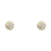 14K Gold CZ Round Crystal Ball Stud Earrings