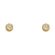 14K Gold CZ Round Crystal Ball Stud Earrings
