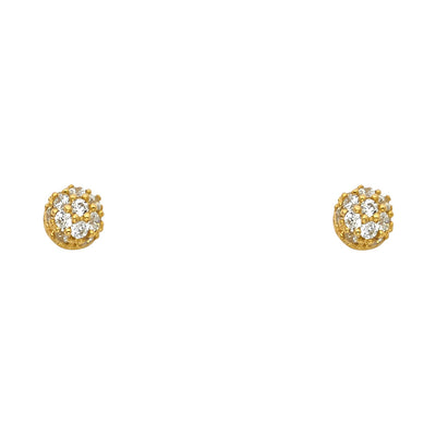 14K Gold CZ Round Crystal Ball Stud Earrings