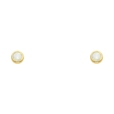 14K Gold Opal Round Stud Earrings (4mm)