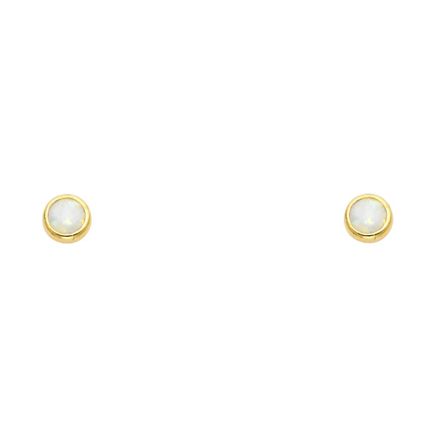 14K Gold Opal Round Stud Earrings (4mm)