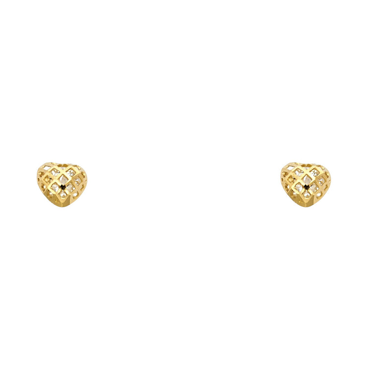 14K Gold CZ Heart Stud Earrings