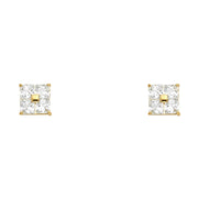 14K Gold CZ Four Square Stud Earrings