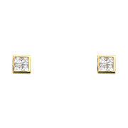 14K Gold CZ Square Stud Earrings