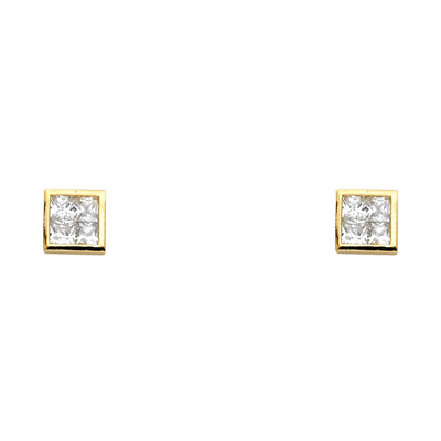 14K Gold CZ Square Stud Earrings