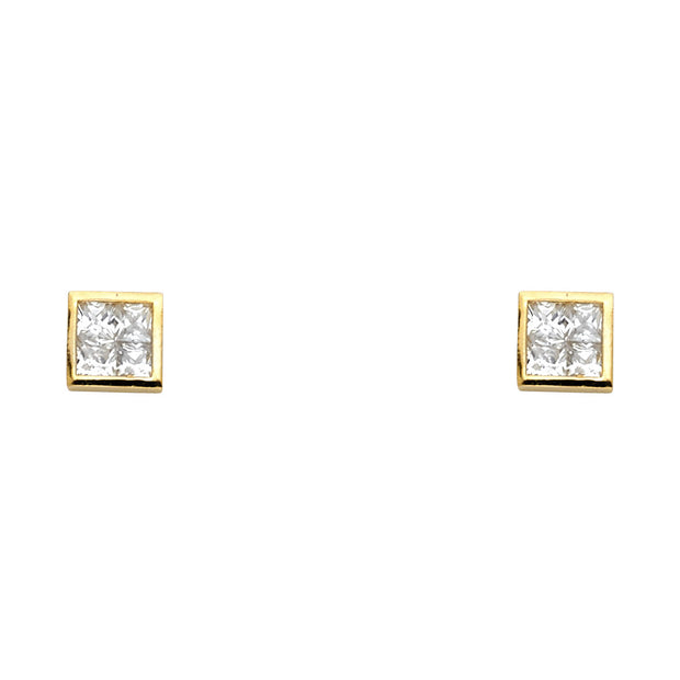 14K Gold CZ Square Stud Earrings