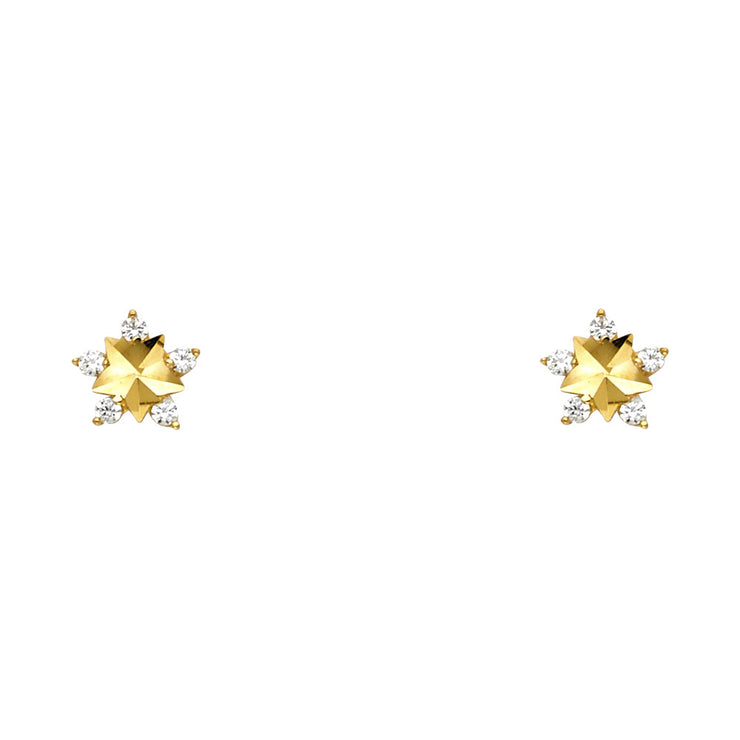 14K Gold CZ Star Stud Earrings