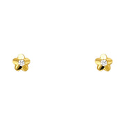 14K Gold CZ Flower Stud Earrings