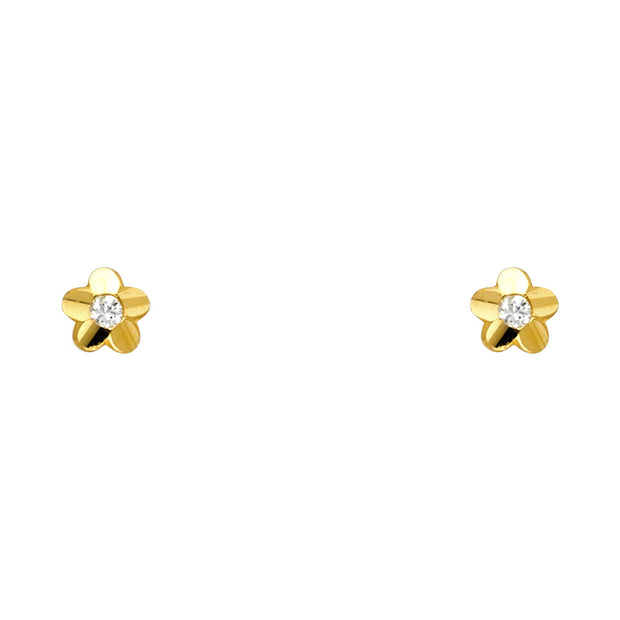 14K Gold CZ Flower Stud Earrings