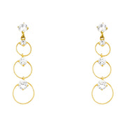 14K Gold CZ Circle Dangle Drop Stud Earrings