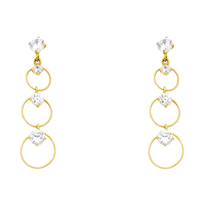 14K Gold CZ Circle Dangle Drop Stud Earrings