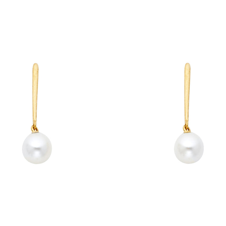 14K Gold Pearl Dangle Drop Stud Earrings