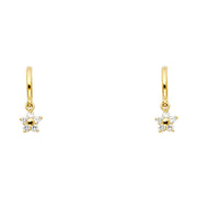 14K Gold CZ Flower Dangle Drop Stud Earrings