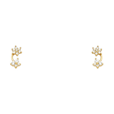 14K Gold CZ Flower and Butterfly Drop Stud Earrings