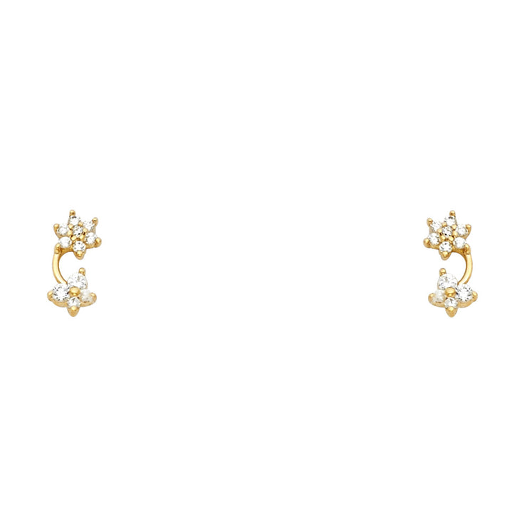 14K Gold CZ Flower and Butterfly Drop Stud Earrings