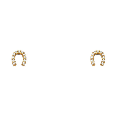 14K Gold CZ Horse Shoe Lucky Charm Stud Earrings